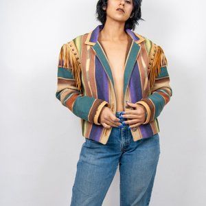80s southwestern chimayo fringe blazer m medium l large / serape coat  / western